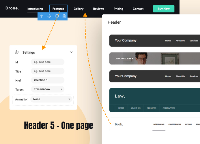 joomla page builder one page menu