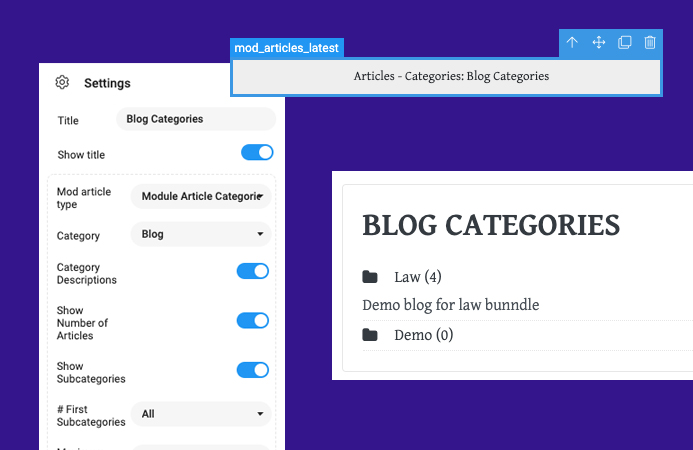 joomla page builder article categories module