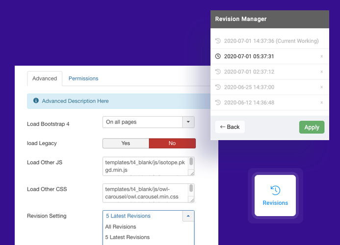 Joomla page builder page revisions