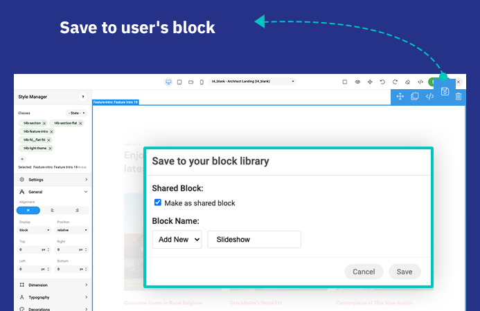 Joomla page builder user content blocks