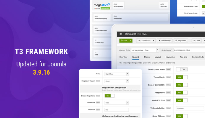 T3 framework updated for Joomla 3.9.16 
