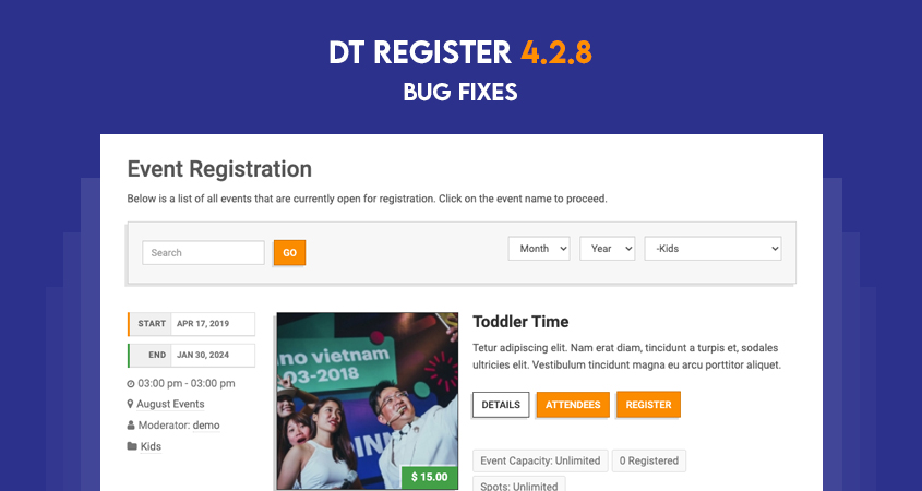 joomla event registration DT Register update
