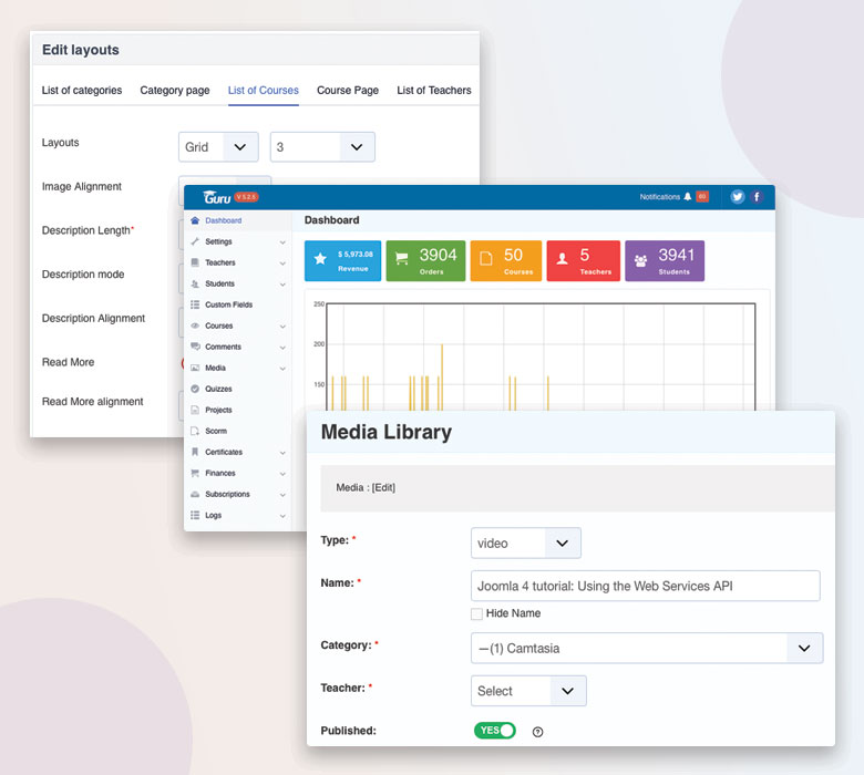Joomla lms extension Guru pro back-end improvement
