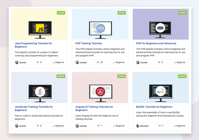 Joomla lms course list grid view