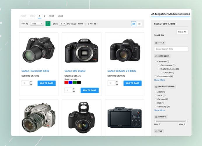 Joomla search and filter for Eshop ecommerce Joomla extension