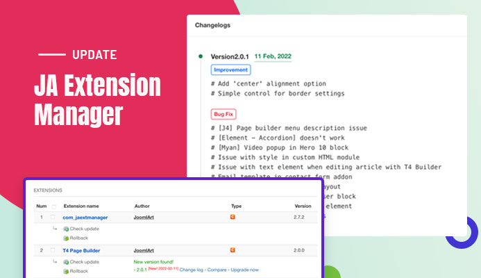 JA Joomla Extension Manager update