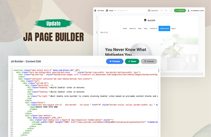 joomla ja page builder server update