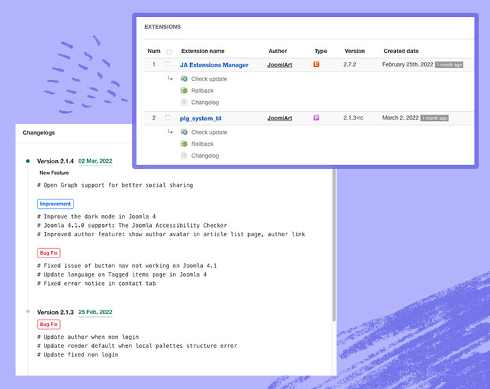 JoomlArt product changelog viewer