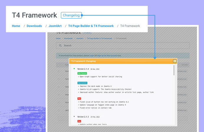 JoomlArt product changelog viewer