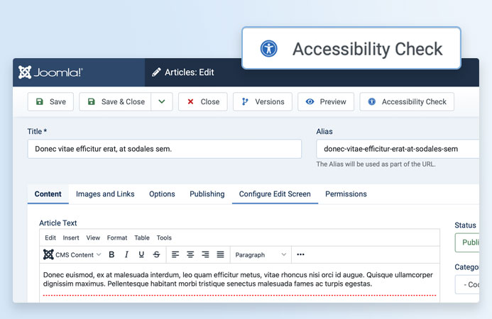 Joomla 4 article accessibility checker