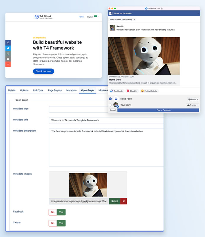 T4 Joomla template framework supports open graph