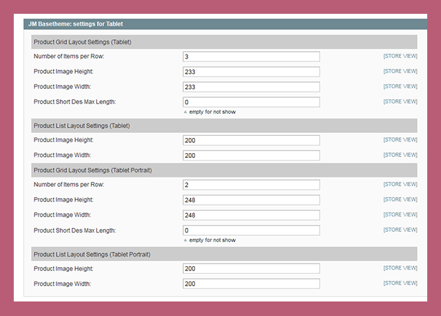 Magento extension JM Basetheme Tablet settings