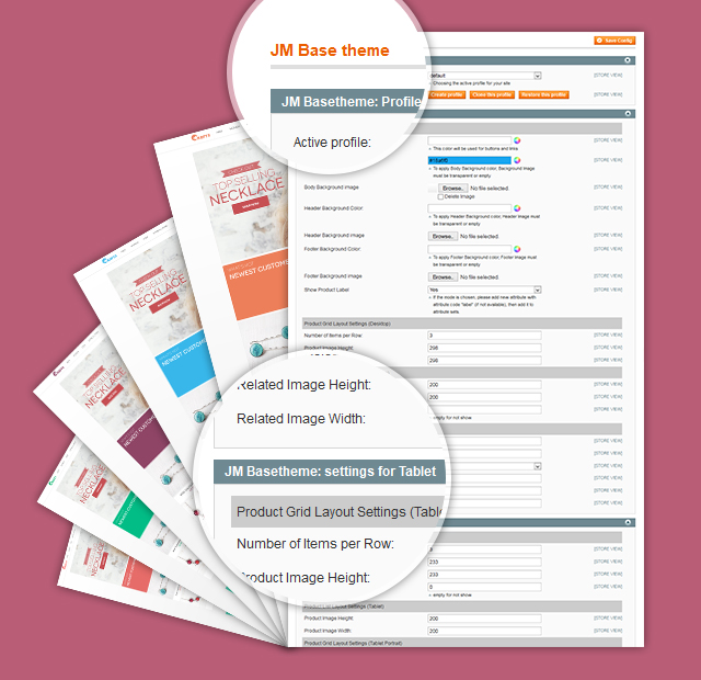 Magento extension JM Basetheme back-end settings