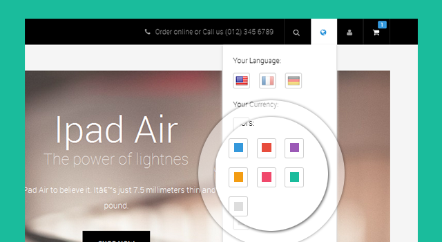 7 alternative theme colors in Responsive Magento theme JM iTech