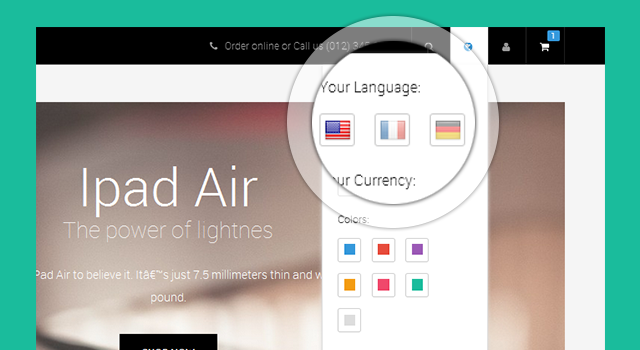 Multi-language and multi-currency options in Responsive Magento theme JM iTech