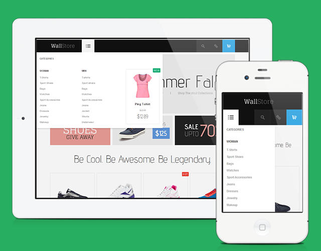 Site-wide navigation in responsive Magento theme JM Wall
