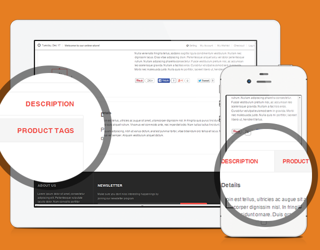 Tabs for Product page in responsive Magento theme JM Mega Mall