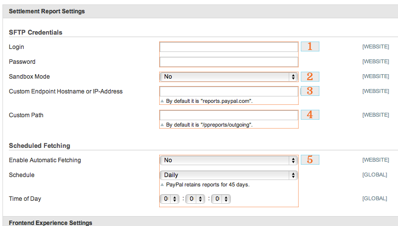 PayPal Settlement Report settings back-end