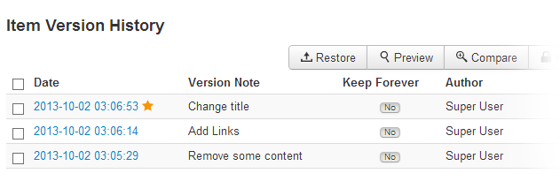 Content versioning - a new feature in Joomla 3.2
