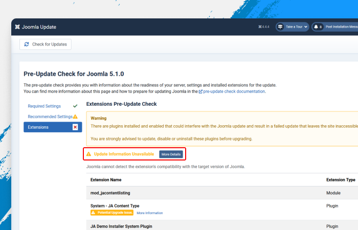 Pre-update-check-for-Joomla5-information-unavailable