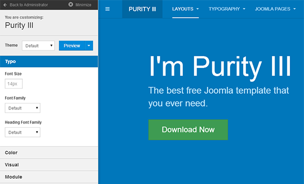 Purity III - A Responsive Joomla template with Real time Theme customization