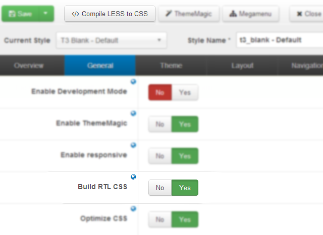 Switch on Build RTL CSS option