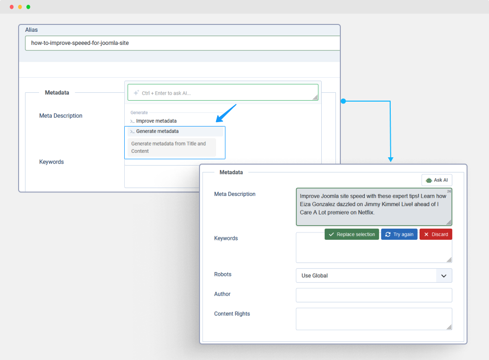 Joomla assistant extension