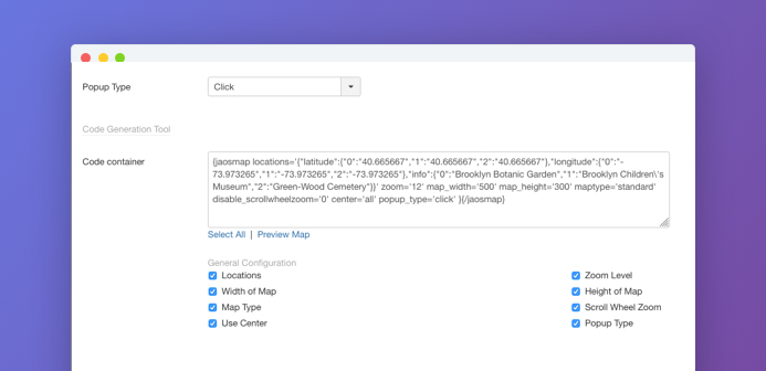 Joomla open street map code generation tool