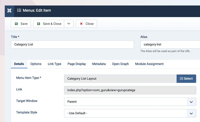 Joomla LMS Extension course categories menu settings