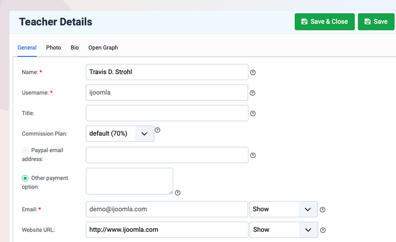 joomla lms extension teacher profile