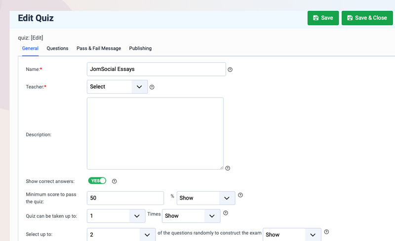 Joomla LMS quiz edit