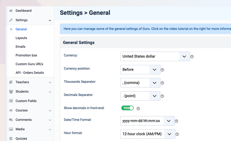 Joomla LMS Extension general settings