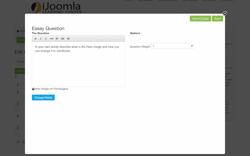 Joomla LMS extension quiz question edit