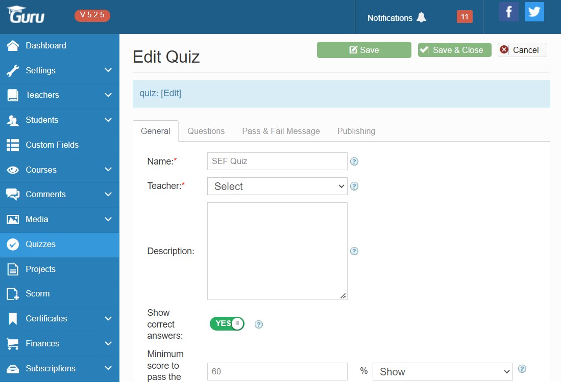 Joomla LMS extension student's quiz