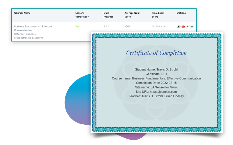 Joomla LMS certificate