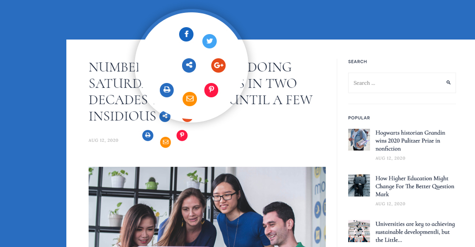 User friendly social share buttons GK Academy Joomla template