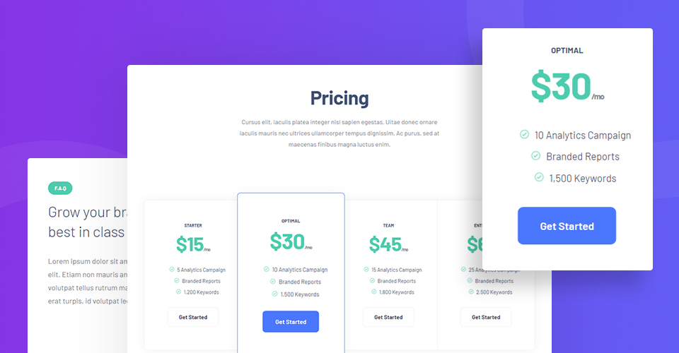 Joomla App Template pricing page