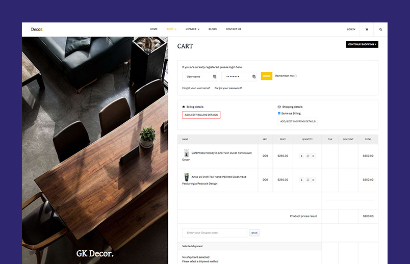 decor joomla template checkout page GK Decor