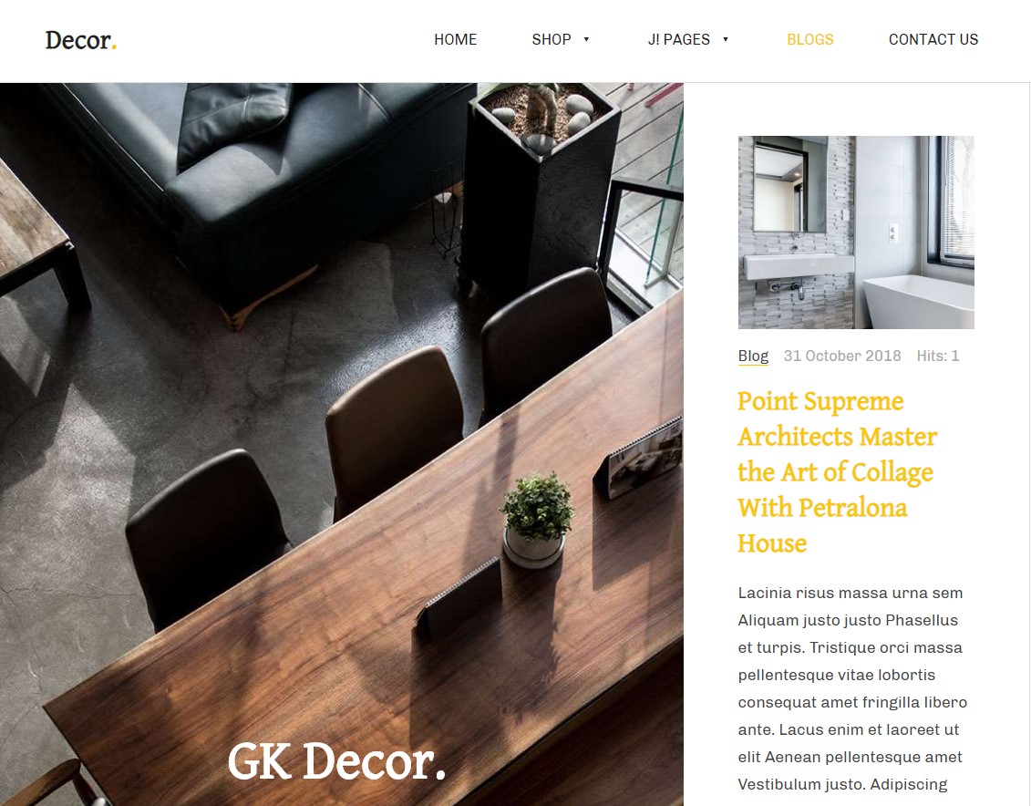 GK Decor blog menu settings