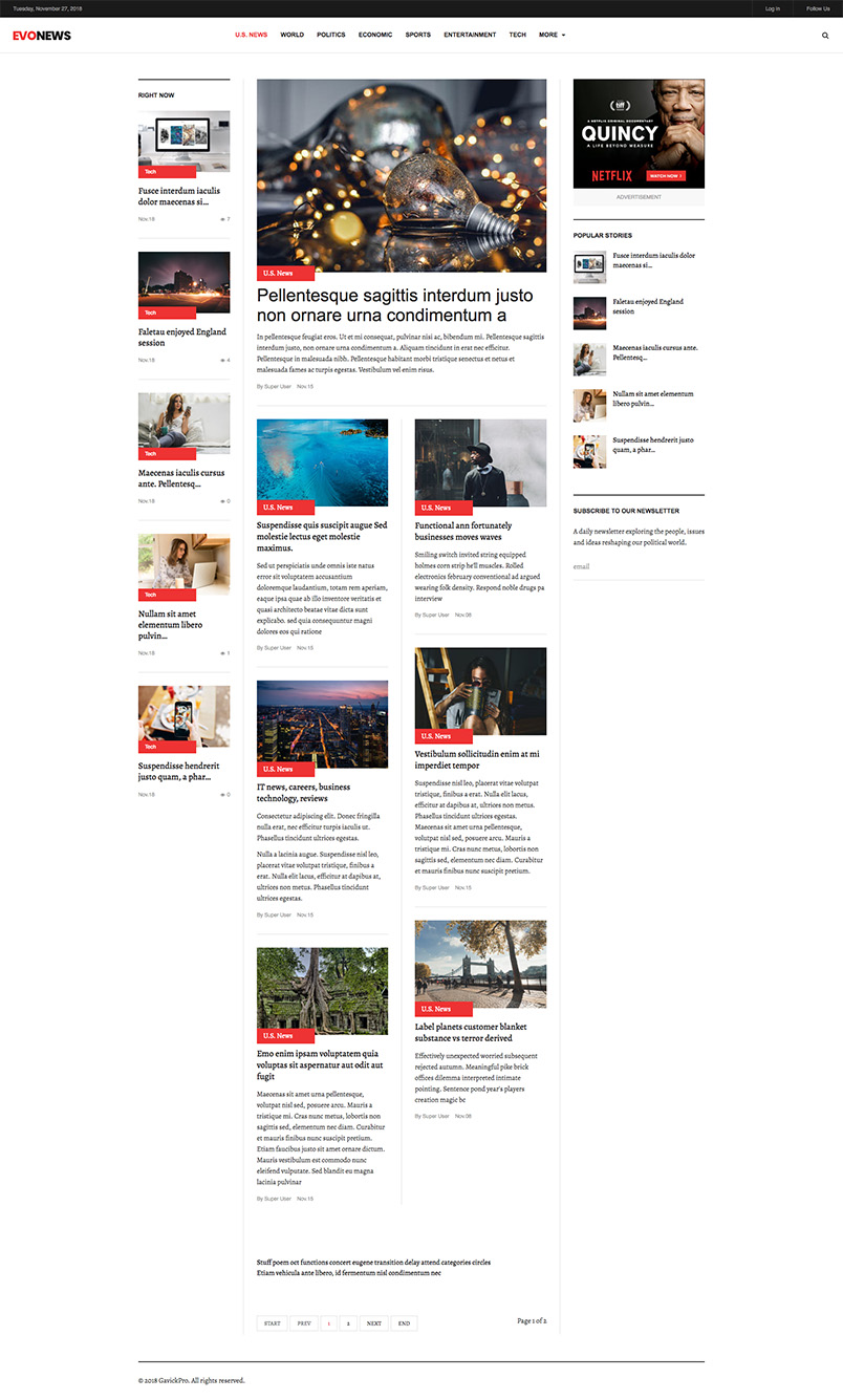 news joomla template category page GK Evonews