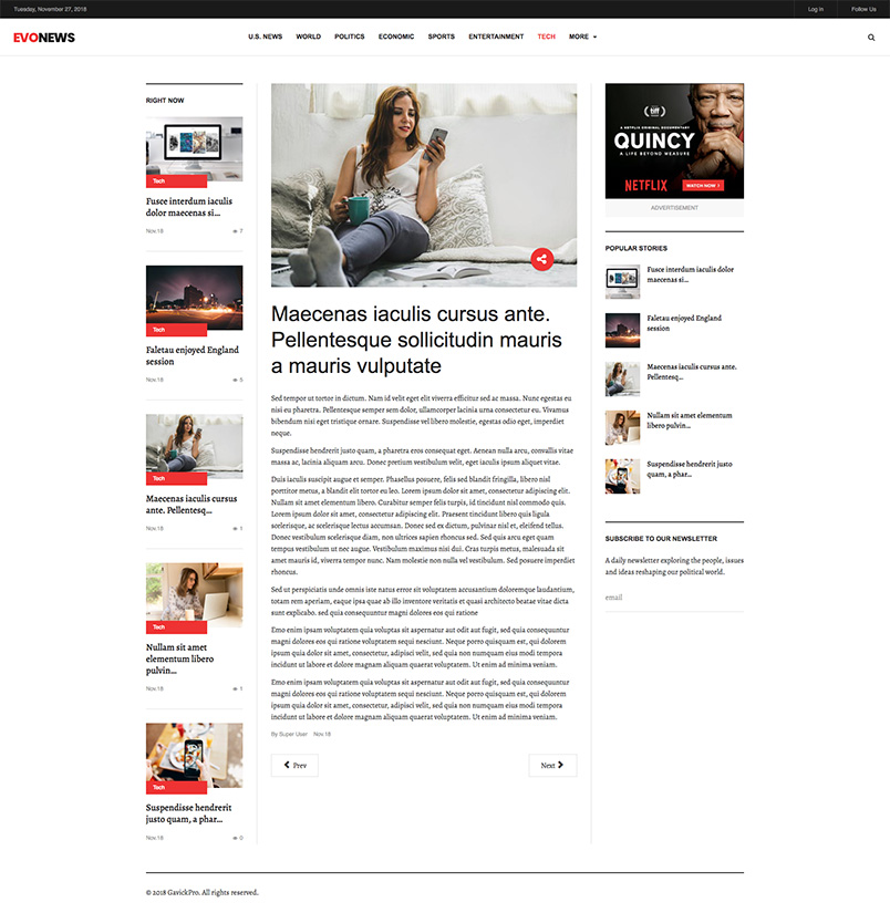 news joomla template detail page GK Evo news