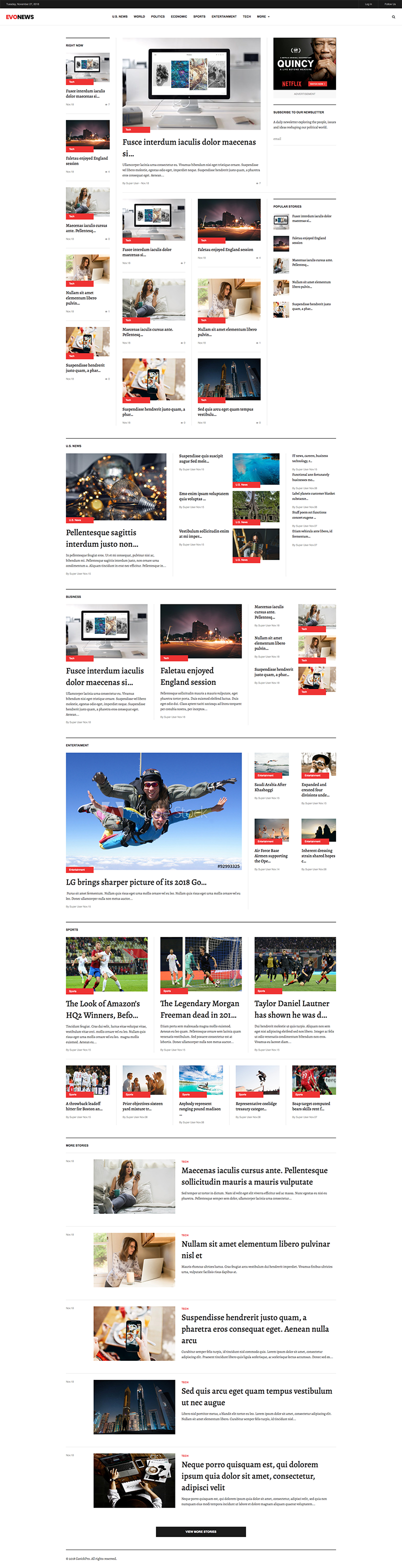 news and magazine joomla template home page GK Evonews