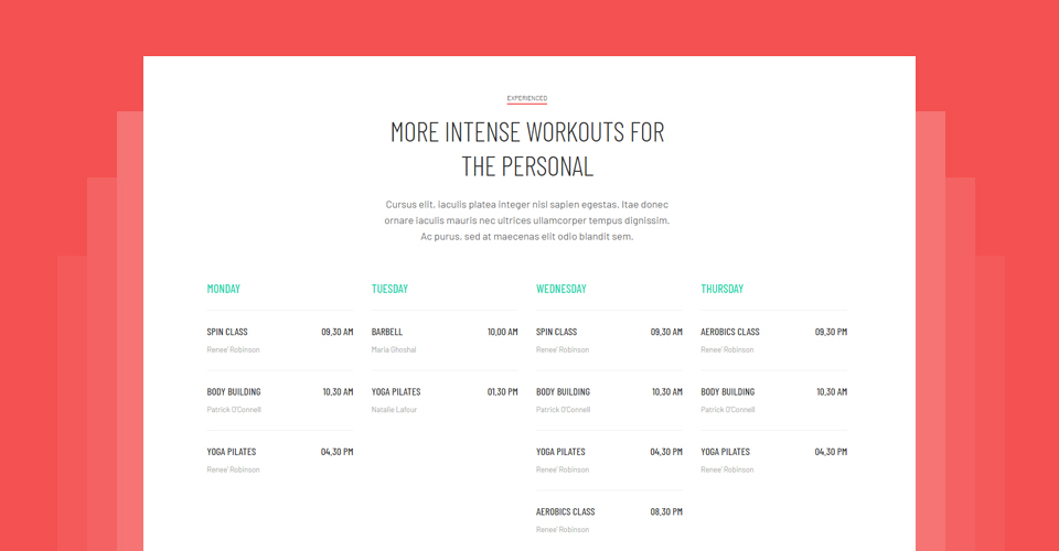 Class Schedule FitnessJoomla Template