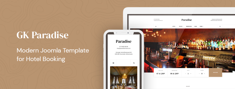 Creative hotel booking Joomla template - GK Paradise Joomla template