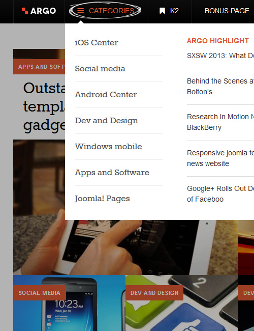 News and magazines Joomla template - JA Argo responsive mega menu