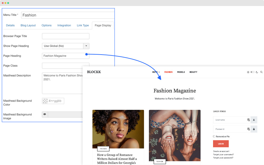 Joomla Magazine page heading settings