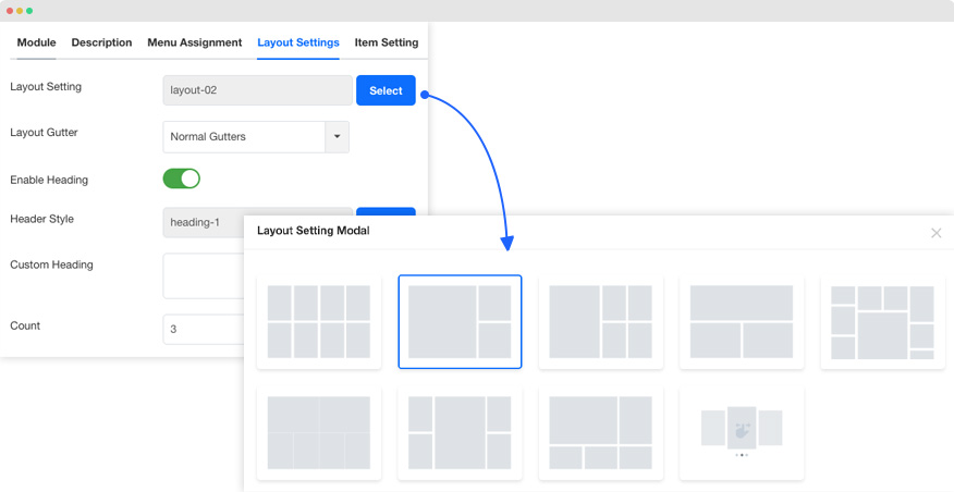 Joomla article display module layout settings