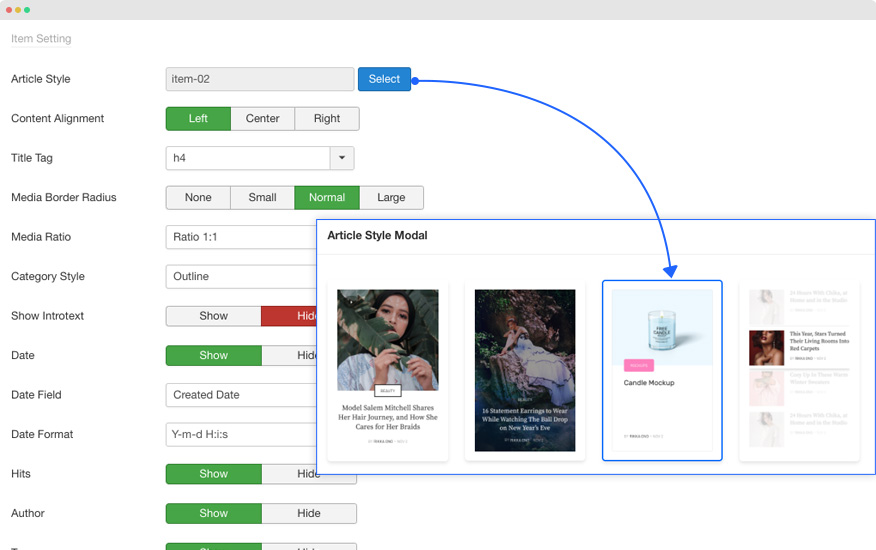 Joomla Magazine article style settings