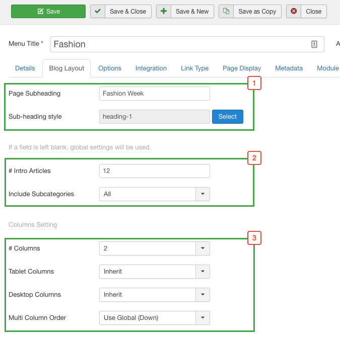 Joomla Magazine Layout settings