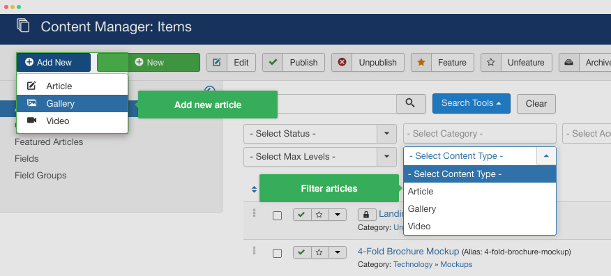 manage joomla articles